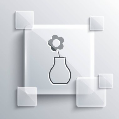 Vazodaki gri çiçek gri arka planda izole edilmiş. Kare cam paneller. Vektör.