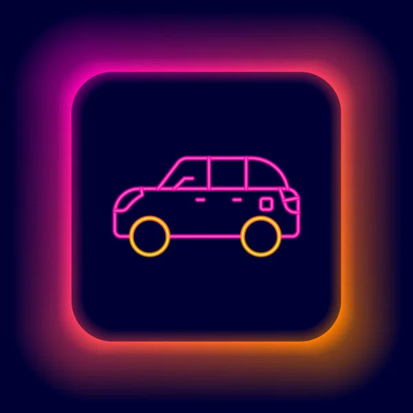 Glowing Neon Line Hatchback Car Icon Isolated Black Background Colorful — Stock Vector