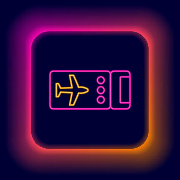 Gloeiende Neon Lijn Vliegticket Pictogram Geïsoleerd Zwarte Achtergrond Vliegticket Kleurrijk — Stockvector