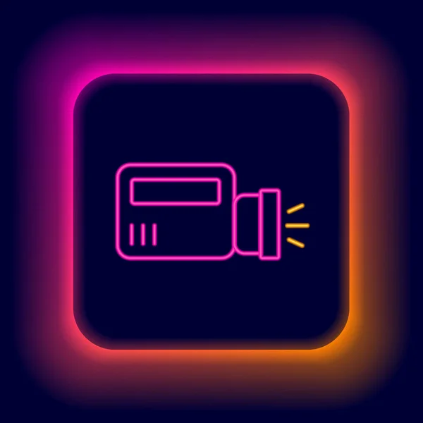 Glödande Neon Linje Flashlight Ikon Isolerad Svart Bakgrund Färgstarkt Skisskoncept — Stock vektor