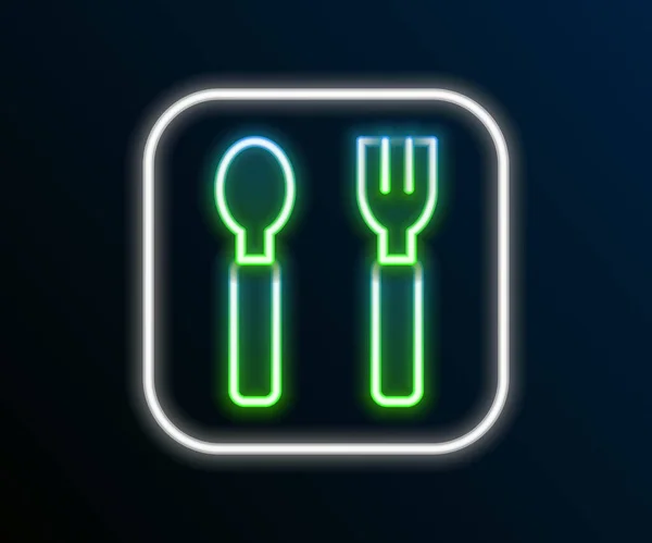 发光的霓虹灯线叉子和勺子图标孤立在黑色的背景 餐具的标志 五彩缤纷的概念 — 图库矢量图片