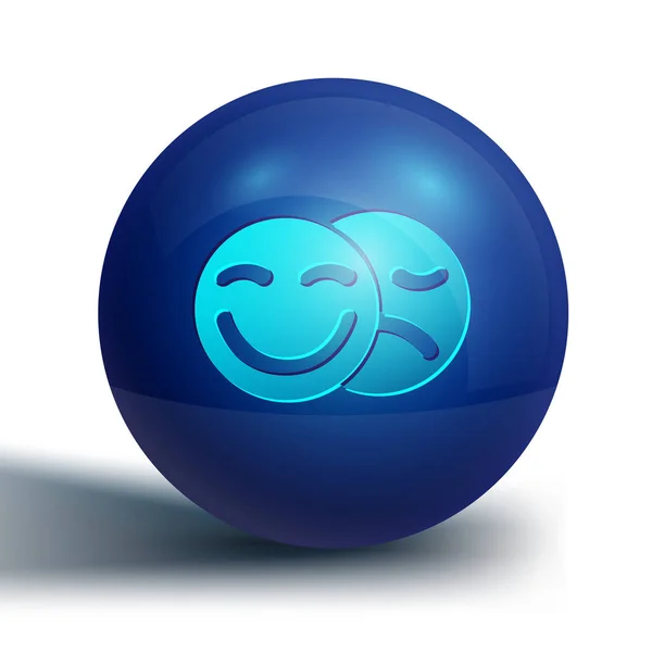 蓝色喜剧和悲剧戏剧面具图标孤立在白色背景 蓝色圆环按钮 — 图库矢量图片