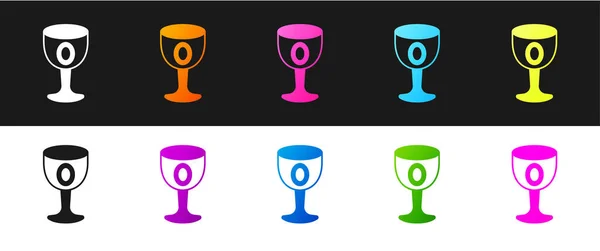 Set Medieval Goblet Icon Isolated Black White Background Holy Grail — Stock Vector