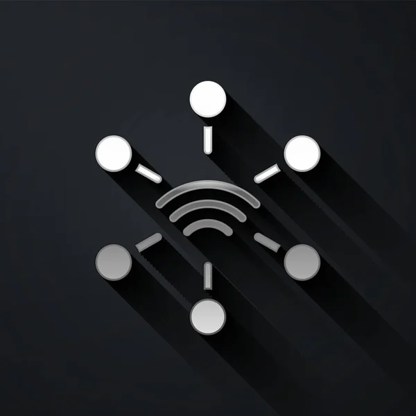 Silver Network Icon Isolated Black Background Global Network Connection Global — Image vectorielle