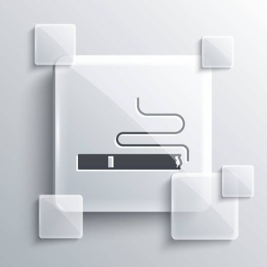 Gri arka planda gri sigara ikonu izole edildi. Tütün tabelası. Sigara içme sembolü. Kare cam paneller. Vektör.