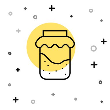 Siyah çizgi reçel kavanozu simgesi beyaz arkaplanda izole edildi. Rastgele dinamik şekiller. Vektör.