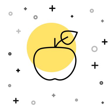 Siyah çizgi Apple simgesi beyaz arkaplanda izole edildi. Fazla kilolu. Sağlıklı diyet menüsü. Fitness diyeti elması. Rastgele dinamik şekiller. Vektör.