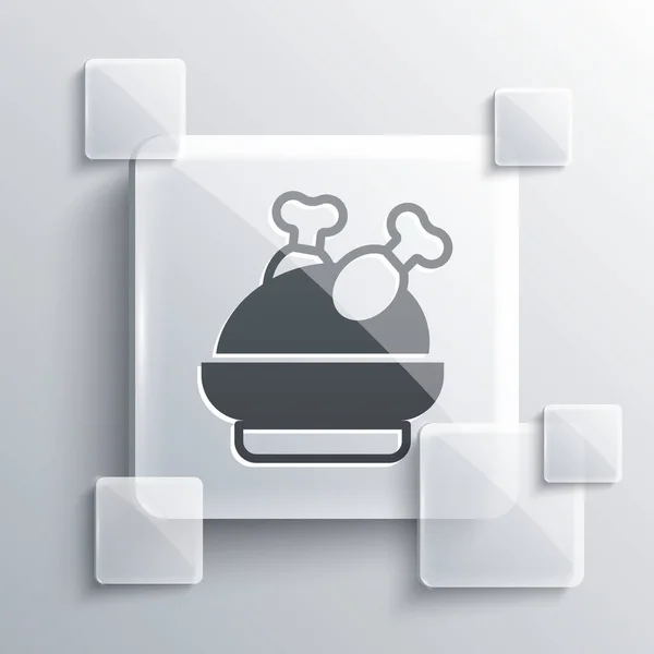 Grey Roasted Turkey Chicken Icon Isolated Grey Background Square Glass — Διανυσματικό Αρχείο