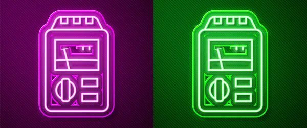Glowing Neon Line Dosimeter Measuring Radiation Icon Isolated Purple Green — Vector de stock