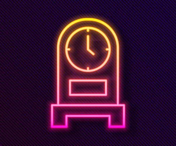 Glowing Neon Line Antique Clock Icon Isolated Black Background Vector — 스톡 벡터