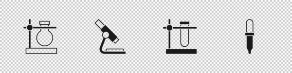 Set Test Tube Flask Stand Microscope Pipette Icon Vector — Διανυσματικό Αρχείο