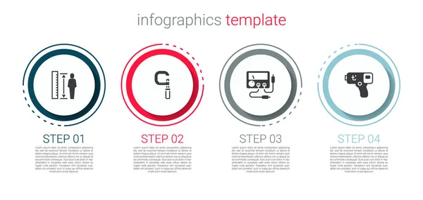 Set Cuerpo Altura Medición Micrómetro Multímetro Voltímetro Termómetro Digital Plantilla — Vector de stock