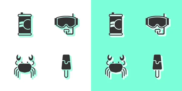 Set Ice Cream Soda Can Crab Diving Mask Icon Vector — Vetor de Stock