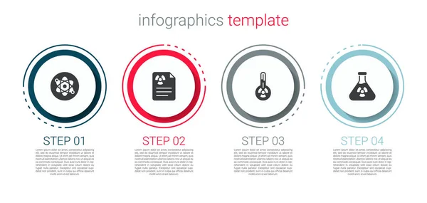 Set Atom Radiation Warning Document Meteorology Thermometer Test Tube Radiation — Stockvektor