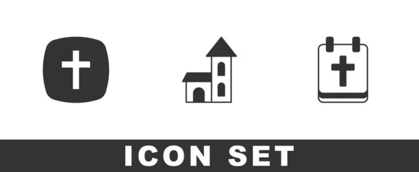 Set Christian Cross Church Building Calendar Easter Icon Vector — Stock vektor