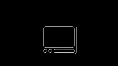 Beyaz çizgi Retro TV simgesi siyah arkaplanda izole edildi. Televizyon tabelası. 4K Video hareketli grafik canlandırması.