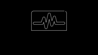Siyah arkaplanda kardiyogram simgesi olan beyaz çizgi bilgisayar monitörü. Simge denetleniyor. Kalp atışı elle çizilmiş EKG monitörü. 4K Video hareketli grafik canlandırması.