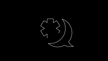 White line Dialogue with the doctor icon isolated on black background. Doctor and patient dialog. Consulting about medical health services. 4K Video motion graphic animation.