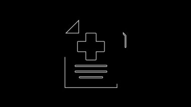 White line Medical prescription and pen icon isolated on black background. Rx form. Recipe medical. Pharmacy or medicine symbol. 4K Video motion graphic animation.