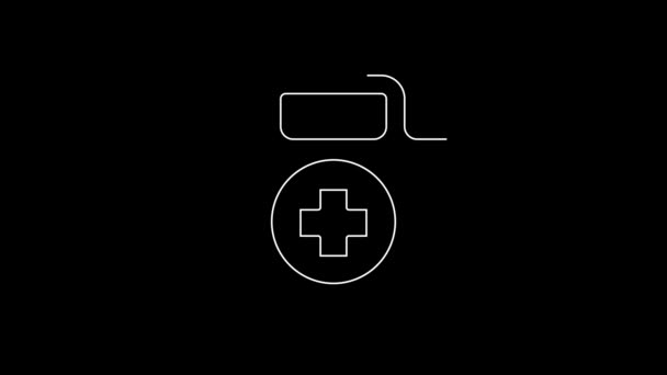 白线急救箱图标孤立在黑色背景 有交叉的医疗盒紧急医疗设备 卫生保健概念 4K视频运动图形动画 — 图库视频影像