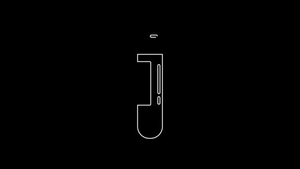 White Line Test Tube Flask Blood Icon Isolated Black Background — 图库视频影像