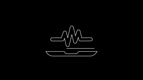 White Line Laptop Cardiogram Icon Isolated Black Background Monitoring Icon — Vídeo de stock