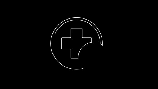 Szpitalna Ikona Medyczna White Line Cross Odizolowana Czarnym Tle Pierwsza — Wideo stockowe