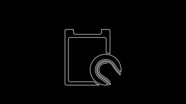 White line Checklist clipboard and tennis ball icon isolated on black background. Sport equipment. 4K Video motion graphic animation.