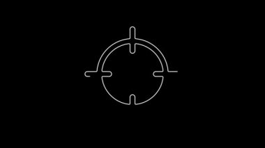 Beyaz çizgi hedef spor ikonu siyah arkaplanda izole edildi. Atış mesafesi ya da atış mesafesi için sayıları olan temiz bir hedef. 4K Video hareketli grafik canlandırması.