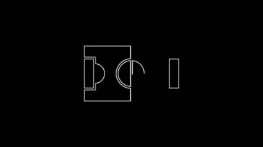 White line Football or soccer field icon isolated on black background. 4K Video motion graphic animation.