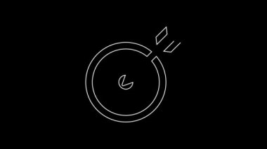 Siyah zemin üzerinde ok simgesi olan beyaz çizgi hedefi. Dart tahtası işareti. Okçuluk tahtası simgesi. Dartboard işareti. İş hedefi kavramı. 4K Video hareketli grafik canlandırması.