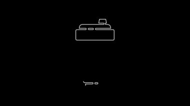 Beyaz çizgi fitness sallama simgesi siyah arkaplanda izole edildi. Su ve protein kokteylleri için kapaklı spor karıştırıcı şişesi. 4K Video hareketli grafik canlandırması.