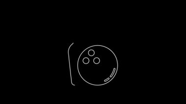 White line Bowling pin and ball icon isolated on black background. Sport equipment. 4K Video motion graphic animation.