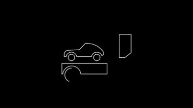 White line Car transporter truck for transportation of car icon isolated on black background. 4K Video motion graphic animation.