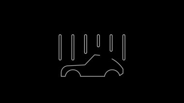 White line Car wash icon isolated on black background. Carwash service and water cloud icon. 4K Video motion graphic animation.