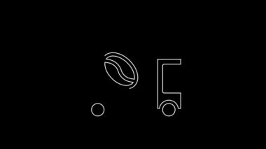 White line Coffee street truck machine icon isolated on black background. Delivery coffee. 4K Video motion graphic animation.