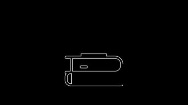 White line Coffee cup and book icon isolated on black background. Tea cup. Hot drink coffee. 4K Video motion graphic animation.