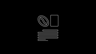 White line Newspaper and coffee icon isolated on black background. Mass media symbol. 4K Video motion graphic animation.