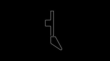 White line Fencing helmet mask icon isolated on black background. Traditional sport defense. 4K Video motion graphic animation.
