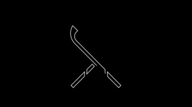 White line Ice hockey sticks icon isolated on black background. 4K Video motion graphic animation.