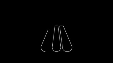 Beyaz çizgi Badminton mekik siki simgesi siyah arkaplanda izole edildi. Spor malzemeleri. 4K Video hareketli grafik canlandırması.