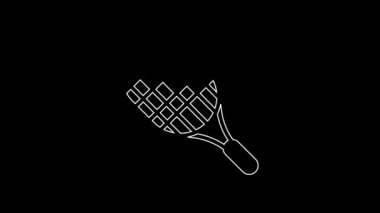 White line Tennis racket icon isolated on black background. Sport equipment. 4K Video motion graphic animation.