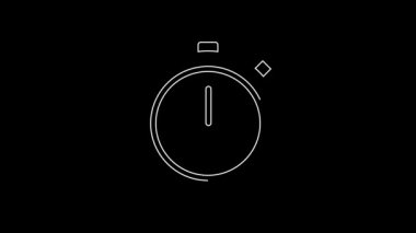Siyah arkaplanda beyaz çizgi Stopwatch simgesi izole edildi. Zaman göstergesi. Kronometre işareti. 4K Video hareketli grafik canlandırması.