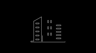 Beyaz çizgi City manzara simgesi siyah arkaplanda izole edildi. Metropolis mimarisi panoramik manzara. 4K Video hareketli grafik canlandırması.