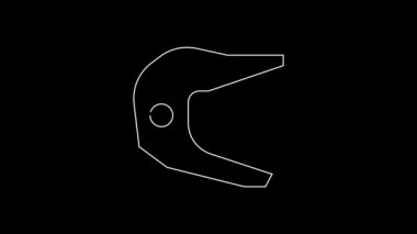 White line Motocross motorcycle helmet icon isolated on black background. 4K Video motion graphic animation.