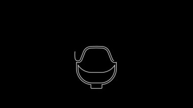 White line Helmet and action camera icon isolated on black background. 4K Video motion graphic animation.