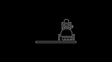 Beyaz çizgi Snowboard simgesi siyah arkaplanda izole edildi. Snowboard tahtası ikonu. Olağanüstü bir spor. Spor malzemeleri. 4K Video hareketli grafik canlandırması.