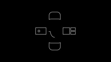 White line Knee pads icon isolated on black background. Extreme sport. Skateboarding, bicycle, roller skating protective gear. 4K Video motion graphic animation.