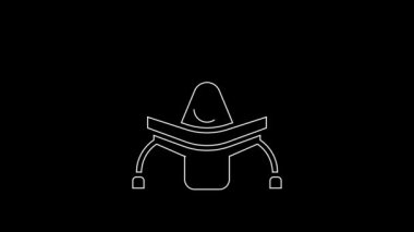 Beyaz çizgi Kar Mobil simgesi siyah arkaplanda izole edildi. Kar arabası işareti. Olağanüstü bir spor. 4K Video hareketli grafik canlandırması.