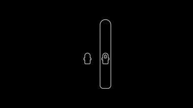 Beyaz çizgi Kayak ve Çubuk simgesi siyah arkaplanda izole edildi. Olağanüstü bir spor. Kayak ekipmanları. Kış sporları ikonu. 4K Video hareketli grafik canlandırması.
